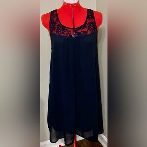 NEW SAY WHAT LITTLE BLACK DRESS RACER BACK MESH LEAF EMBROIDERY ACCENTS LARGE